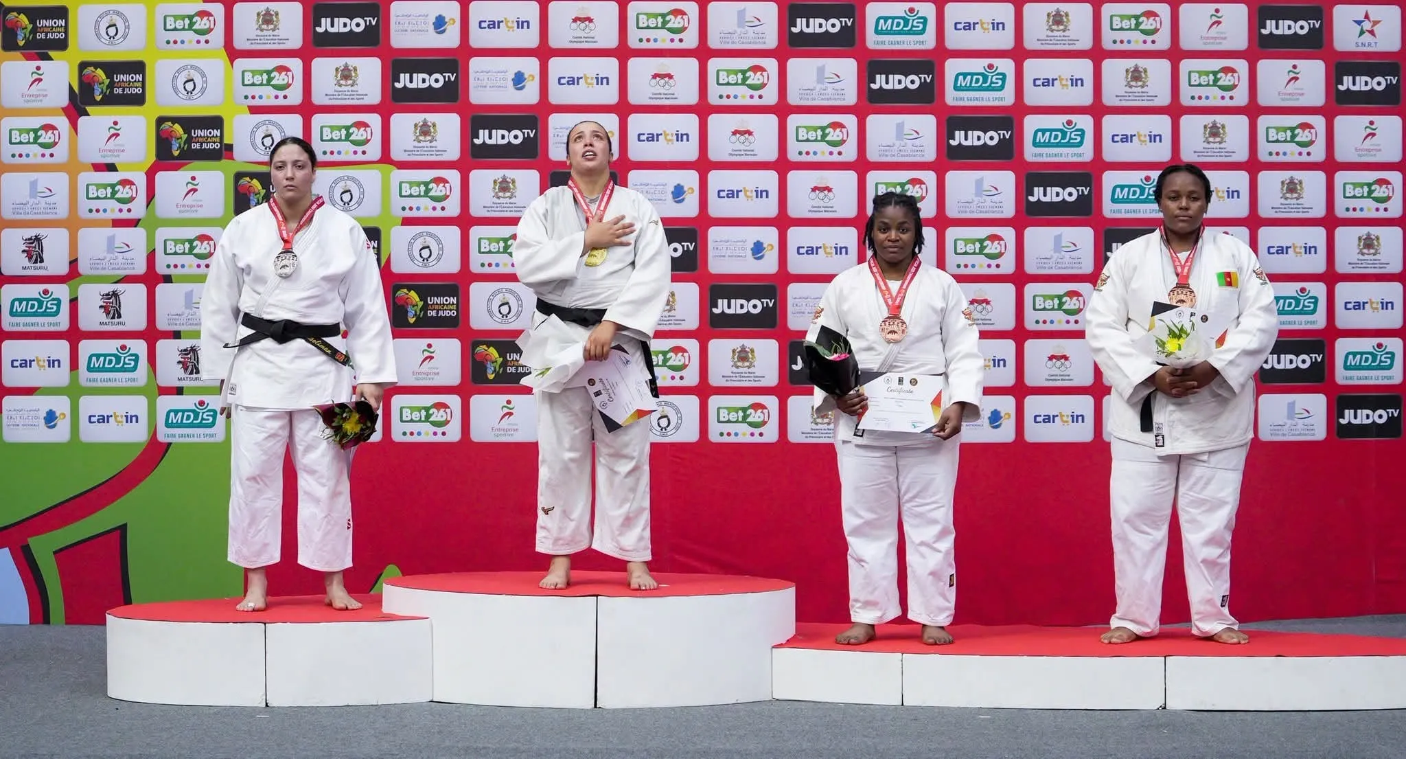 Podium de l’équipe nationale tunisienne de judo juniors au Championnat d’Afrique